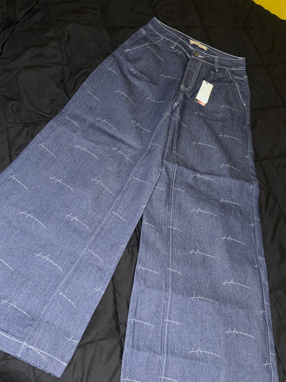 Men's Wide-Leg Blue Patterned Jeans